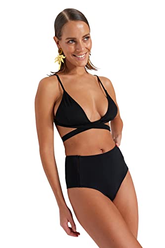 Trendyol Damen Bikinihose mit hoher Taille Bademode, Schwarz, 60 von TRENDYOL