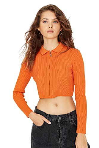 Trendyol Damen Einfarbig Slim Cardigan mit Rollkragen Pullover, Orange, Medium von TRENDYOL