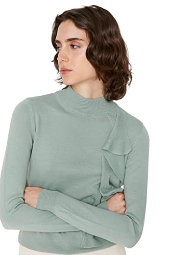 Trendyol Damen Pullover mit hohem Halsausschnitt, einfarbig Sweatshirt, türkis, Medium von TRENDYOL