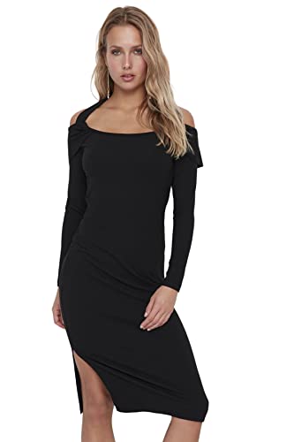 Trendyol Damen Woman Übergröße Midi Standard Rundhalsausschnitt Gestrickt Größen Kleid, Schwarz, XS Trendyol Damen Woman Übergröße Midi Standard Rundhalsausschnitt Gestrickt Größen Kleid, Schwarz, XS von TRENDYOL