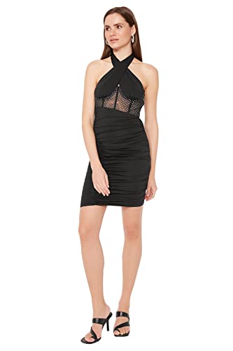 Trendyol Damen Women Bodycon Fitted Knit Dress Figurbetontes Strickkleid, Black, s von TRENDYOL