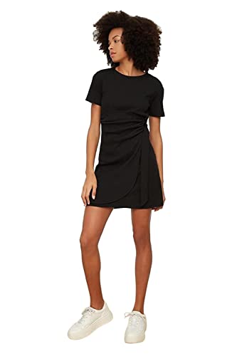 Trendyol Damen Women Mini Wrapover Slim fit Knit Dress Damen Mini Wrapover Slim Fit Strickkleid, Black, von TRENDYOL