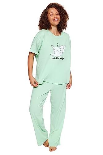 Trendyol Damen gedruckt Kurzarm Lässig/Lässig Regulär Pyjama-Set in Übergröße von TRENDYOL