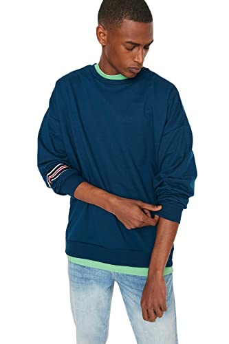 Trendyol Herren Rundhalsausschnitt, einfarbiges Oversize Sweatshirt, Öl, Large von TRENDYOL