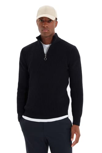 Trendyol Herren Stehkragen Plain Regular Sweater Sweatshirt, Marineblau, Small von TRENDYOL