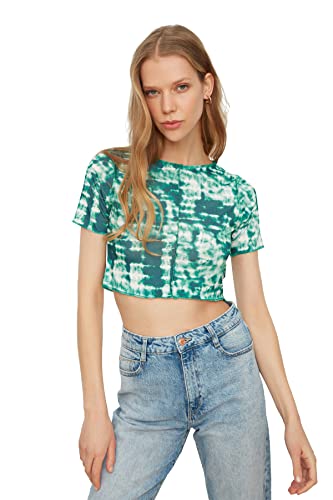 Trendyol Damen Batik Muster Crop Gestrickte Bluse Blouse, Grün, M EU von TRENDYOL