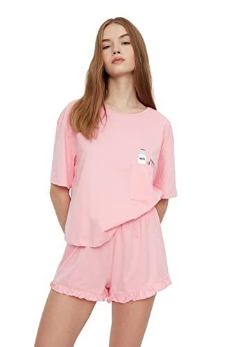 Trendyol Printed Knit Pajama Set Pyjama, Rose, 38 von TRENDYOL