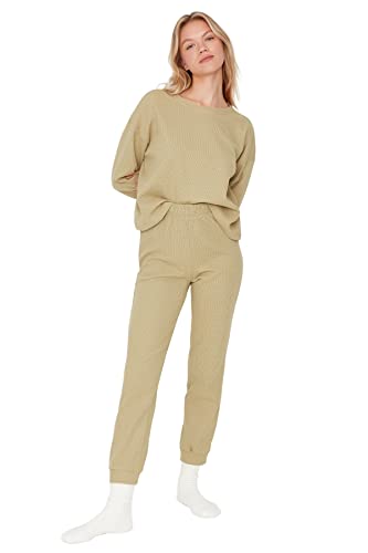 Trendyol Women's Damen 2er-Pack Gerade Lange Ärmel Lounge/Zuhause Entspannt Pyjama Pajama Set, Green, Medium von TRENDYOL