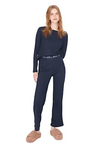 TRENDYOL Damen Trendyol Damen 2er-pack Gerade Lange Ärmel Lounge/Zuhause Regulär Pyjama-set Pajama Set Pajama Set, Navy, XL von TRENDYOL