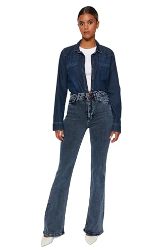 Trendyol Women's Damen Gerade Fackel Hohe Taille Jeans, Night Blue, 40 von TRENDYOL