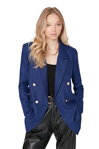 Trendyol Women's Damen Regular Bikerjacken Plain Webstoff Blazer Coat, Blau, 36 von TRENDYOL