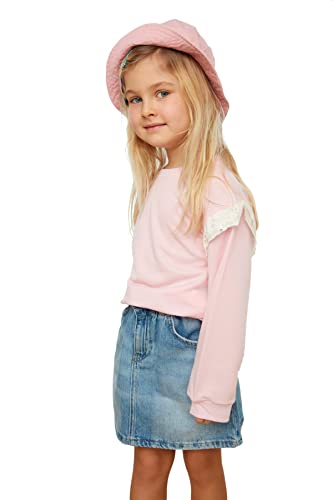 Trendyol Women's Rosa Brodel Girl gestrickt schlankes Sweatshirt, Pink, 8 Years von TRENDYOL