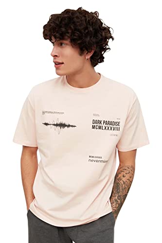 Trendyol pulver männer breiter geschnitten fit fahrradkragen t-shirt, puderrosa, von TRENDYOL