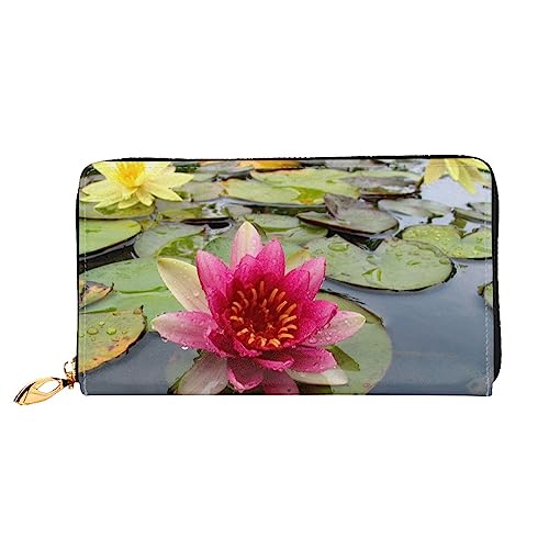 TRESILA Damen-Geldbörse aus Leder, großes Fassungsvermögen, lange Geldbörse, Clutch, Handy-Kartenhalter, Kreditkartenetui, Münzorganizer, Geldbörse für Damen und Herren, Tahiti Beach, Lotusblüte, von TRESILA