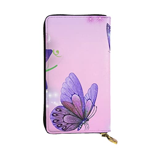 TRESILA Damen Leder Geldbörse Lange Geldbörse Handy Kartenhalter Fall Kreditkarte Geldbörse Münze Organizer Brieftasche für Frauen Herren – Happy Valentine's Day, violettfarbener schmetterling, von TRESILA