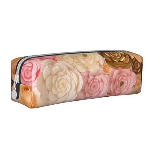 TRESILA Leder-Federmäppchen mit Reißverschluss, Federmäppchen, Organizer, langlebig, Schreibwaren-Organizer, Bleistifttasche/Strand-Thema, Rosa / Weiß / Gold Blumen, Einheitsgröße, Taschen-Organizer von TRESILA