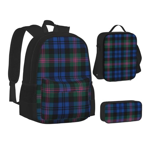 TRESILA Rucksack für Kinder, Jungen, Mädchen, strapazierfähiges Polyester, Schultasche, Büchertasche mit Lunchtasche und Federmäppchen (3-in-1-Rucksack-Set)/Tanzen mit Libellen, Gestreift kariert, von TRESILA