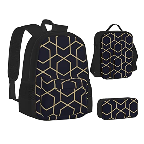 TRESILA Rucksack für Kinder, Jungen und Mädchen, strapazierfähiges Polyester, Schultasche, Büchertasche mit Lunchtasche und Federmäppchen (3-in-1-Rucksack-Set) / Late Night Highway, Geometrische von TRESILA