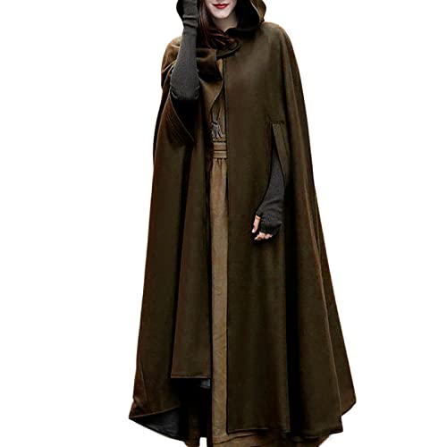 20er jahre Kostüm Damen Lange Umhang mit Kapuze Vintage Einfarbig Poncho Robe Halloween Kostüm Leichte Trenchcoat Winddichte Jacke Cape Mantel Open Front Mittelalter Kleidung Herbst Winter Outwear von TRIGLICOLEUM