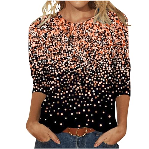 3/4 Ärmel Pullover Damen Glitzer Druck Oberteile Festlich Bluse Langarm T-Shirt Pailletten Muster Langarmshirt Leicht Basic Shirt Rundhals Pulli Tops Tunika Große Größen Abend Party Club Oberteil von TRIGLICOLEUM