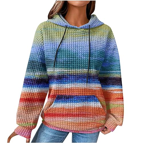 Angebote des Tages Heute Hoodie Damen Baumwolle Tshirt mit Kapuze Lässig Einfarbige Bluse Waffel Kapuzenpullover Lose Bequeme Oberteile Frühling Sommer Shirt Pullover mit Kordelzug Pulli Tops von TRIGLICOLEUM