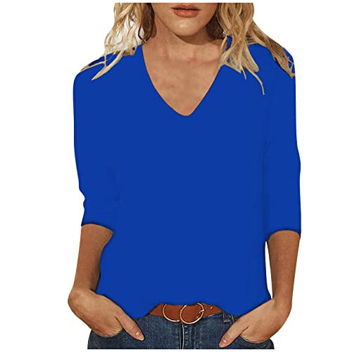 Angebote des Tages Heute blitzangebote T-Shirts für Damen Damen Einfarbig Bluse 3/4 Arm Tshirt Oberteile Sommer Basic Shirt Tunika Tops V-Ausschnitt Pullover T-Shirt Slim Fit Damenblusen T von TRIGLICOLEUM