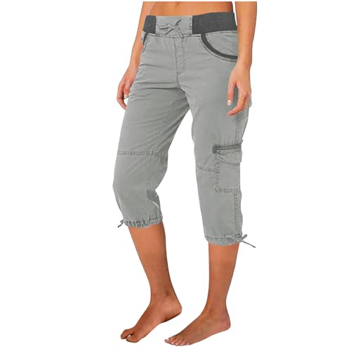 Angebote des tages heute Caprihose Damen Sommer 7/8 Hose Baumwolle Arbeitshose Hohe Taille Sommerhose Einfarbig Sporthose Regular Fit Caprihose Freizeithose Jogginghose mit Taschen Arbeitshose von TRIGLICOLEUM