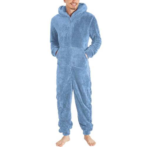 Black friday angebote 2023 ab wann Jumpsuit Herren Teddy Fleece Schlafanzug Einteiler Onesie Lang Winter Fluffy Pyjama Kuschelig Overall mit Kapuze Plüsch Nachtwäsche Warm Flauschig Schlafoverall 5XL von TRIGLICOLEUM