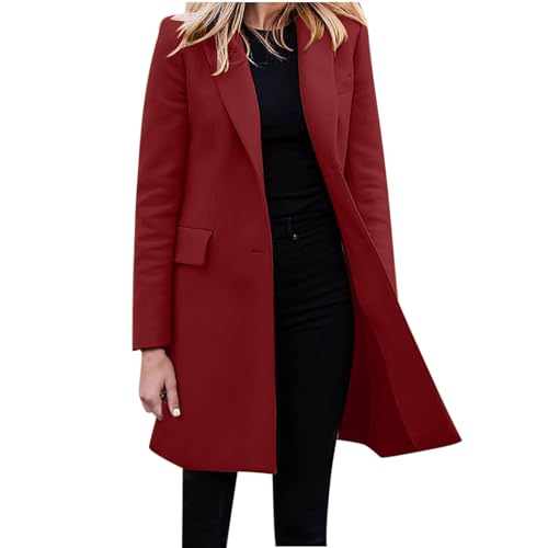 Blazer Damen Elegant Große Größen Longblazer Lange Einfarbig Anzug Einreihige Anzugjacke Business Sakko Jacke Locker Langarm Arbeitsjacke Herbst Winter Blazerjacke Open Front Cardigan für Büro von TRIGLICOLEUM