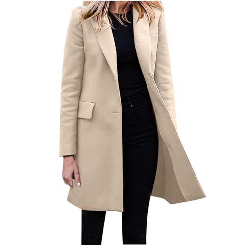 Blazer Damen Elegant Große Größen Longblazer Lange Einfarbig Anzug Einreihige Anzugjacke Business Sakko Jacke Locker Langarm Arbeitsjacke Herbst Winter Blazerjacke Open Front Cardigan für Büro von TRIGLICOLEUM