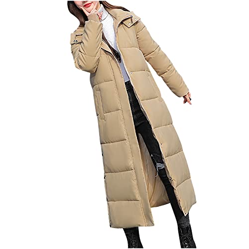 Damen Daunenjacke Elegant Einfarbig Winterjacke Dicke Warme Daunenmantel mit Kapuze Schlitz Wintermantel mit Reißverschluss Langarm Übergangsjacke Winter Kapuzenjacke Mantel Outwear für Frauen von TRIGLICOLEUM