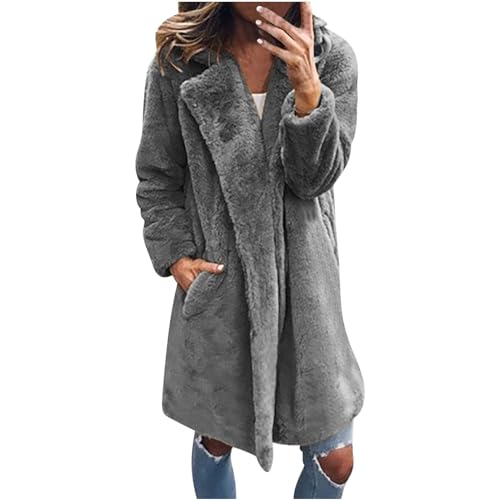 Damen Große Größen Pelzmantel Dicke Warme Kunstpelze Mantel Elegant Einfarbig Winterjacke Lange Pelzjacke Kunstfell Jacke Langarm Fellmantel Winter Faux Felljacke Locker Wintermantel Outwear von TRIGLICOLEUM