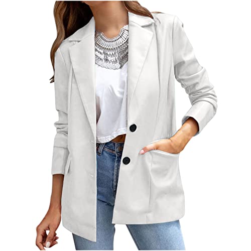 Damen Lederblazer Temperament Lederhemd Elegant Langarm Blazer Longblazer Einfarbig Slim Fit Jacke Ohne Verschluss Strickjacke Reverskragen Übergangsjacke Leder Motorradjacke Business Anzugjacke von TRIGLICOLEUM