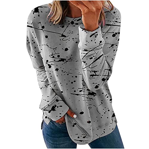 Damen Pullover Lässige Oberteile mit Graffiti-Druck Basic Langarmshirt Bluse Tops mit Rundhalsausschnitt Leichte Bequem Shirt Große Größen Tunika Langarm Oberteile Longtops Pulli Streetwear 5XL von TRIGLICOLEUM