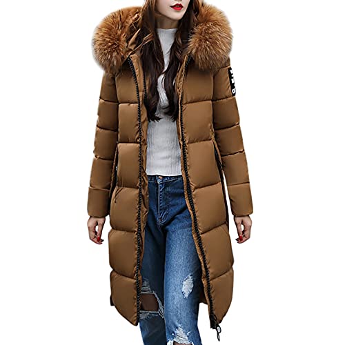 Daunen Steppjacke Damen Warme Dicke Winterjacke Elegante Lange Daunenjacke Einfarbige Jacke mit Kapuze Langärmeliger Daunenmantel Große Größen Wintermantel Reißverschluss Mantel Outwear für Frauen von TRIGLICOLEUM