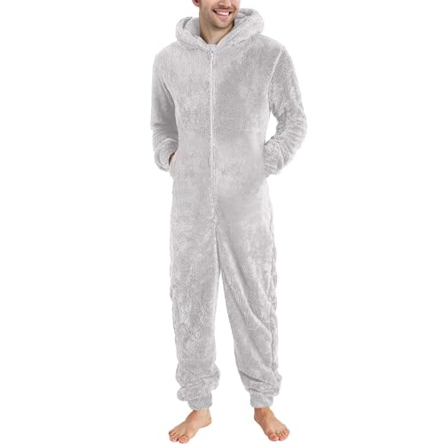 Geschenk für Frauen Jumpsuit Herren Teddy Fleece Schlafanzug Einteiler Onesie Lang Winter Fluffy Pyjama Kuschelig Overall mit Kapuze Große Größe Plüsch Nachtwäsche Warm Flauschig Schlafoverall von TRIGLICOLEUM