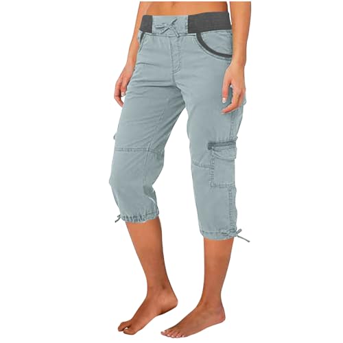 Geschenke für Frauen Caprihose Damen Sommer 7/8 Hose Baumwolle Arbeitshose Hohe Taille Sommerhose Einfarbig Sporthose Regular Fit Caprihose Freizeithose Jogginghose mit Taschen Arbeitshose von TRIGLICOLEUM