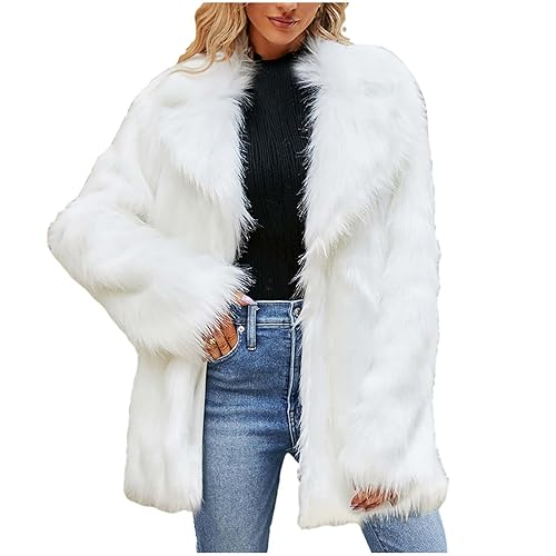 Große Größen Pelzmantel Damen Modische Einfarbig Kunstpelze Jacke Kunstfell Mantel Fellmantel Dicke Warme Winterjacke Winter Pelzjacke Langarm Wintermantel Felljacke Plüschjacke Übergangsjacke von TRIGLICOLEUM