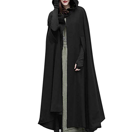 Halloween Kostüm Damen Wollen Umhang mit Kapuze Vintage Einfarbig Poncho Robe Halloween Kostüm Leichte Trenchcoat Winddichte Jacke Cape Mantel Strickjacke Herbst Winter Mittelalterliche Kleidung von TRIGLICOLEUM