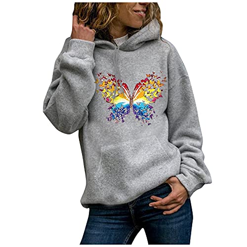 Hoodie Damen Bunte Schmetterling Druck Kapuzenpullove Herbst Winter Sweatshirt mit Kapuze Langarm Hoody Oberteile Teenager Mädchen Kapuzenpulli Große Größen Bluse Tops Sportshirt Geschenk für Frauen von TRIGLICOLEUM