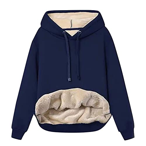 Kapuzenpullover Damen Hoodie Sweatshirt Sherpa Futter Fleecepullover Casual Winter Herbst Warm Gefüttert Pullover Einfarbig Hoody Oberteile Locker Kapuzenpulli Teddy Fleece Sweatjacke mit Kapuze Pulli von TRIGLICOLEUM