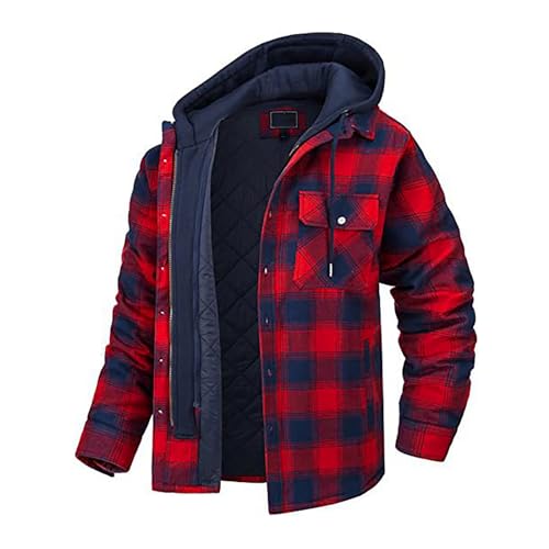 Kariertes Jacke Herren Warm Gefüttert Winterjacke Dicke Hemdjacke Sport Langarm Kapuzenjacke Steppjacke Jacken mit Kapuze Baumwolle Wintermantel Fleecejacke Herbst Winter Arbeitsjacke Große Größen 5XL von TRIGLICOLEUM