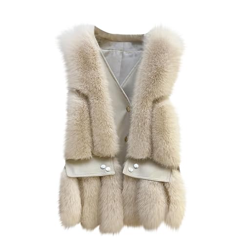 Kunstpelze Weste Damen Mode Einfarbig Pelzweste Faux Lederweste mit Pelz Warme Pelzmantel Ärmellose Fellweste Große Größen Steppweste Winter Kunstfell Jacke Winterjacke Mantel Felljacke Pelzjacke von TRIGLICOLEUM