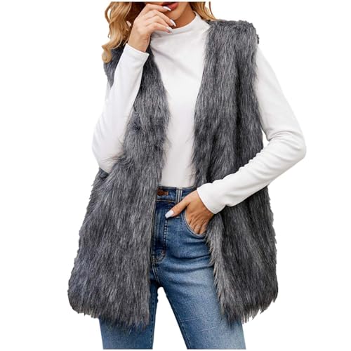 Lange Kunstpelze Weste Damen Ärmellose Fellweste mit V-Ausschnitt Elegant Einfarbig Vest Jacke Dicke Warme Pelzmantel Flauschig Pelzweste Winter Kunstfell Winterjacke Mantel Faux Felljacke Pelzjacke Lange Kunstpelze Weste Damen Ärmellose Fellweste mit V-Ausschnitt Elegant Einfarbig Vest Jacke Dicke Warme Pelzmantel Flauschig Pelzweste Winter Kunstfell Winterjacke Mantel Faux Felljacke Pelzjacke von TRIGLICOLEUM