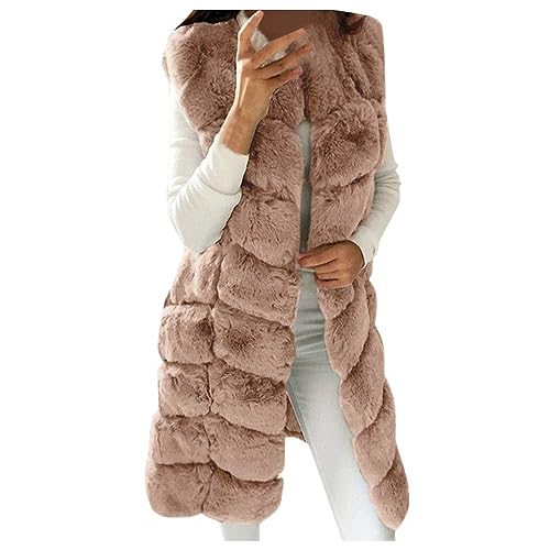 Lange Kunstpelze Weste Damen Elegant Ärmellose Steppweste Einfarbig Fellweste Dicke Warme Pelzmantel Große Größen Pelzweste Winterjacke Winter Kunstfell Jacke Faux Fur Mantel Felljacke Pelzjacke von TRIGLICOLEUM