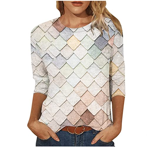 Meine bestellungen anzeigen Tshirt Damen Oberteile 3/4 Arm Shirt Bluse mit Aufdruck Rundhals Pullover Sommer Tunika Tops T-Shirt Casual Longtops Slim Fit Damenblusen Bequeme Blusenshirt Langarmshirt von TRIGLICOLEUM