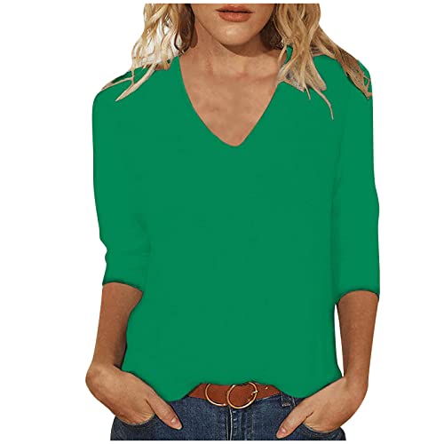 Meine bestellungen anzeigen Tshirt Damen Oberteile 3/4 Arm Shirt Slim Fit Einfarbig Bluse V-Ausschnitt Pullover Sommer Tops Tunika T-Shirt Bequeme Casual Longtops Damenblusen Blusenshirt Langarmshirt von TRIGLICOLEUM