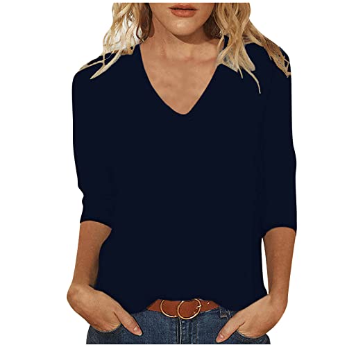 Meine bestellungen anzeigen Tshirt Damen Oberteile 3/4 Arm Shirt Slim Fit Einfarbig Bluse V-Ausschnitt Pullover Sommer Tops Tunika T-Shirt Bequeme Casual Longtops Damenblusen Blusenshirt Langarmshirt von TRIGLICOLEUM