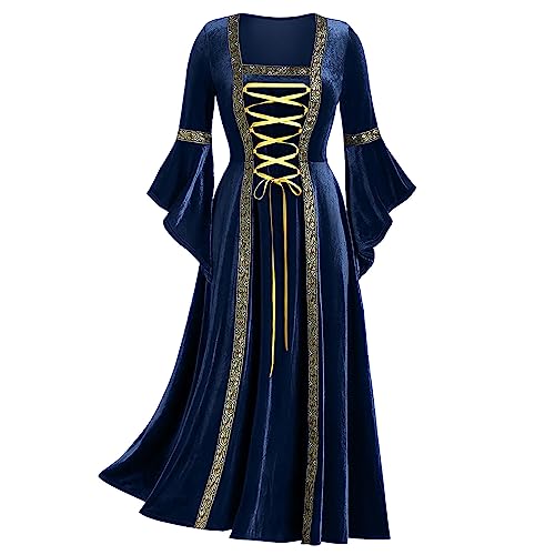 Mittelalter Kleidung Damen Gothic Langes Abendkleider Halloween Kostüm Golden Velvet Maxikleid Ausgestellte ärmel Ballkleid Punk Cocktailkleid Viktorianisches Prinzessinnen Kleider Karneval Partykleid von TRIGLICOLEUM