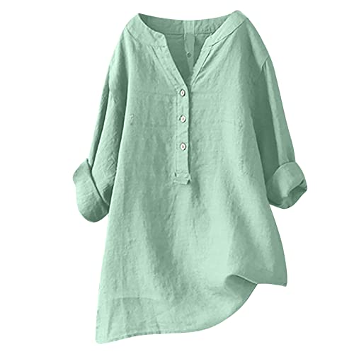 Musselin Bluse Damen Leinenbluse Oversized Bluse Baumwolle Leinen Leinenhemd Große Größen Sommer Vintage Leinen Shirt Damenblusen Longbluse Hemdbluse Blusenshirt Tunika Blusen & Tuniken für Damen von TRIGLICOLEUM